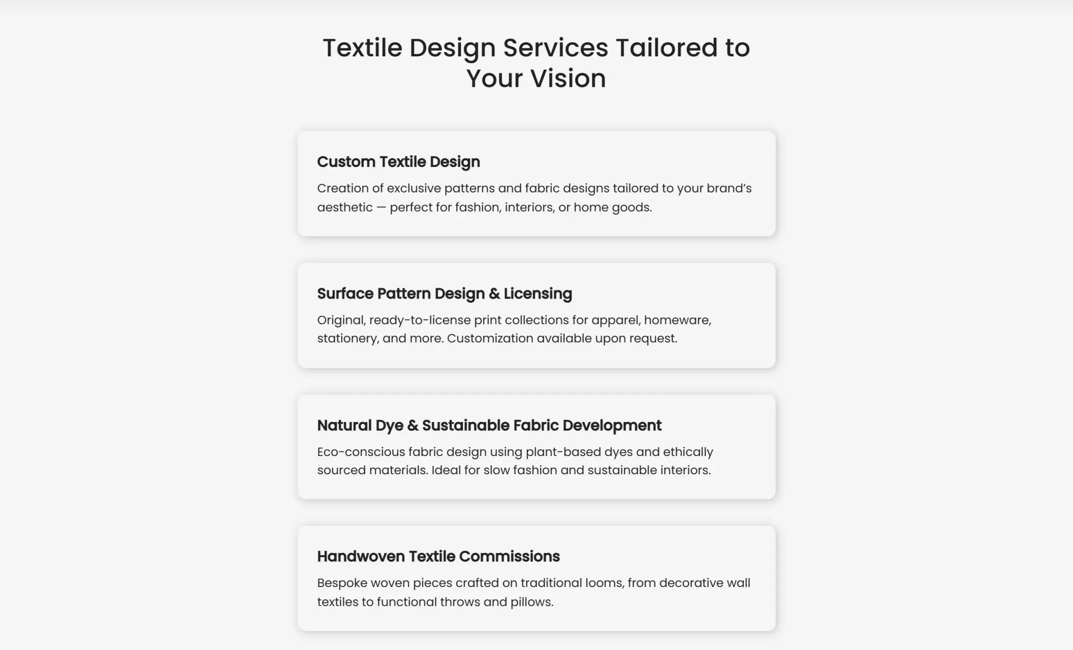 Claire Everly's website displaying services offered