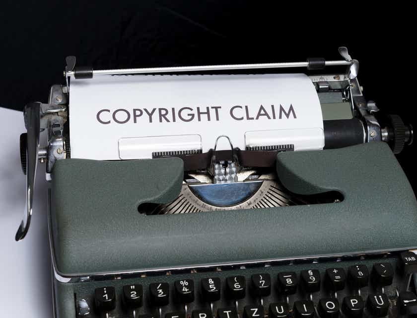 Typewriter with "copyright claim" typed out