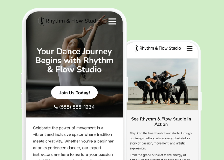 Revive Detailing and Spotless Touch landing pages in two smartphones, side by side, showing mobile view of the websites