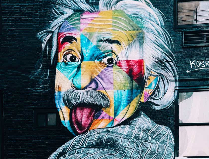 Dank graffiti of Albert Einstein displayed on a wall.