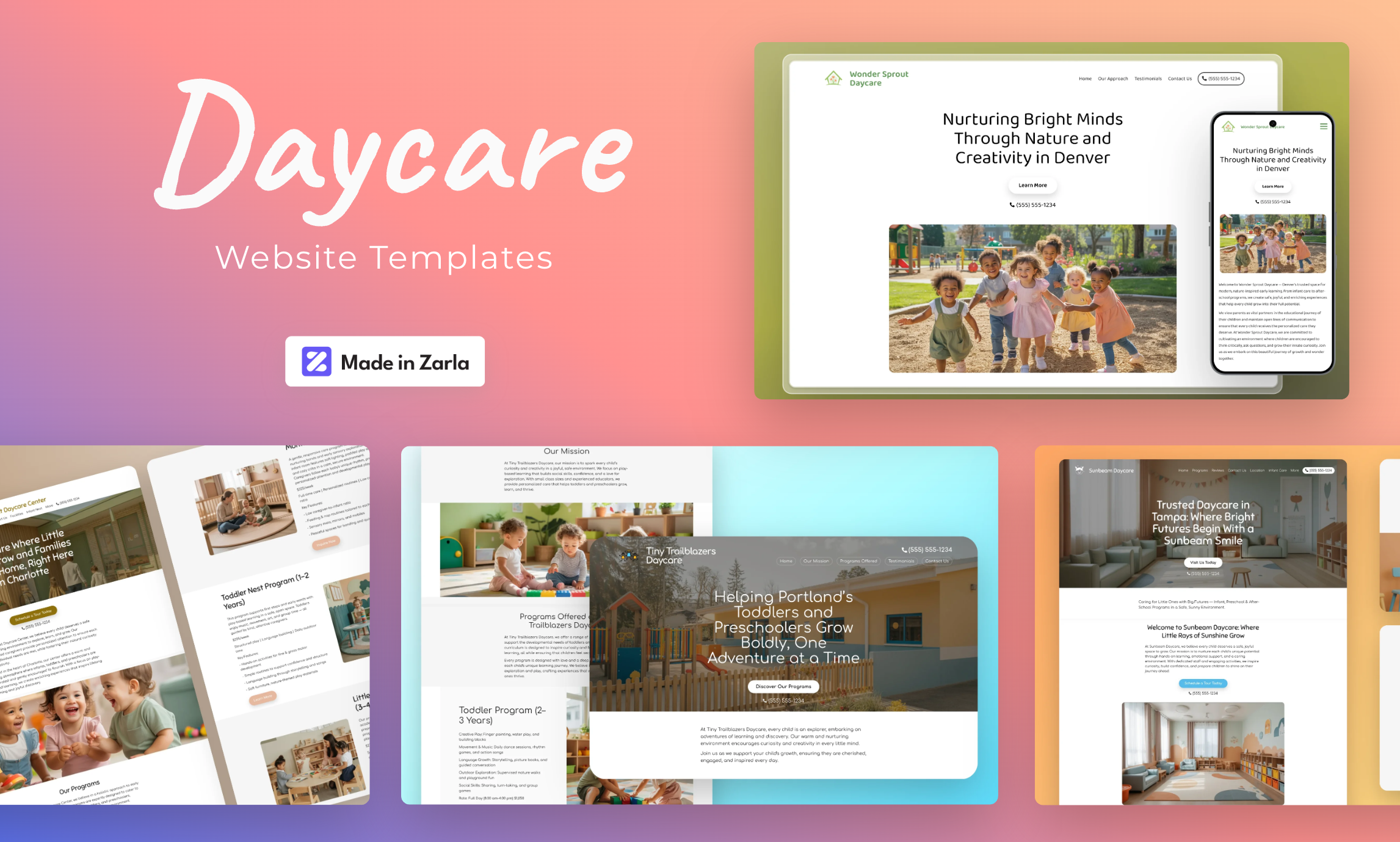Collection of daycare website templates created with Zarla