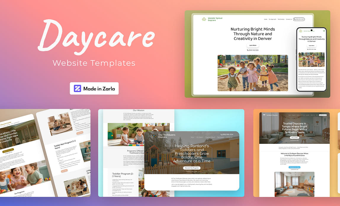 Collection of daycare website templates created with Zarla