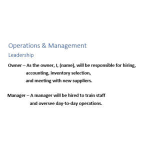 Describe your management plan and ownership structure.