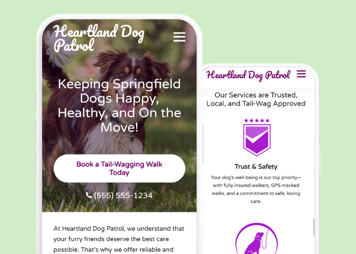 Revive Detailing and Spotless Touch landing pages in two smartphones, side by side, showing mobile view of the websites