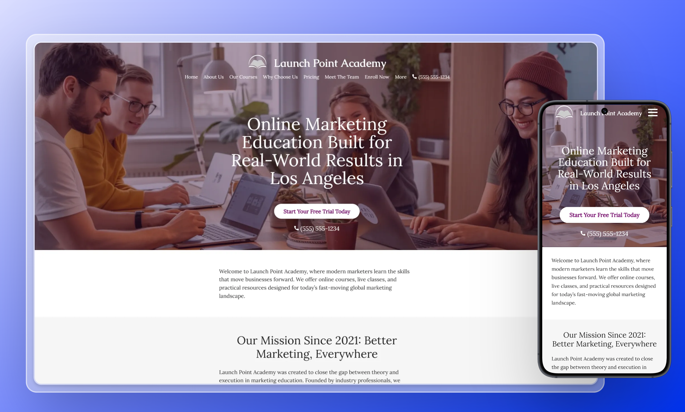 Preview of website template Launch Point Academy