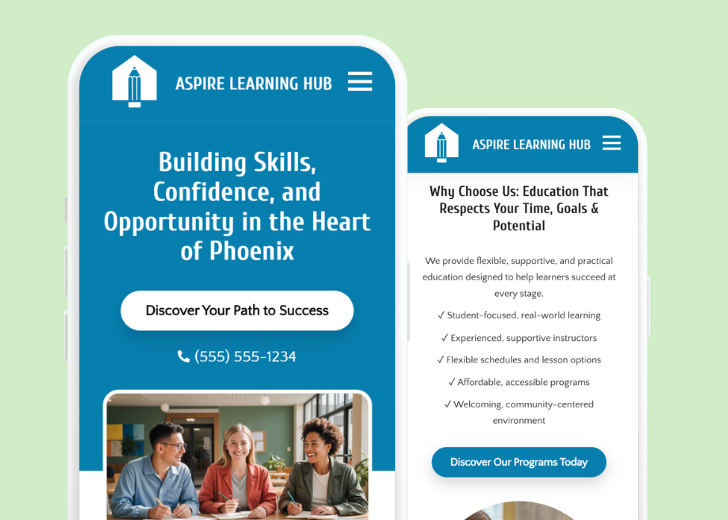 Revive Detailing and Spotless Touch landing pages in two smartphones, side by side, showing mobile view of the websites