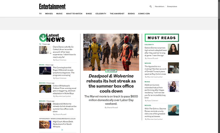 An example of an entertainment website.