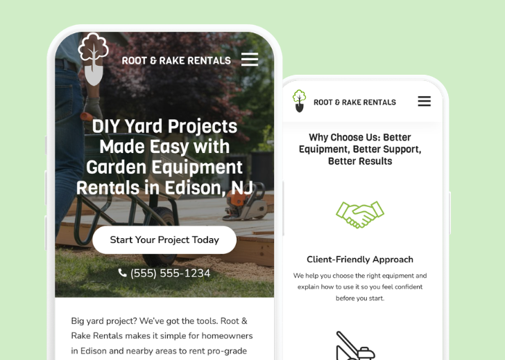 Revive Detailing and Spotless Touch landing pages in two smartphones, side by side, showing mobile view of the websites