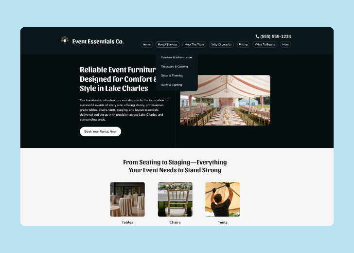 Spotless Touch landing page of a specific service titled 'Post Construction Cleaning' with a contact form on the side