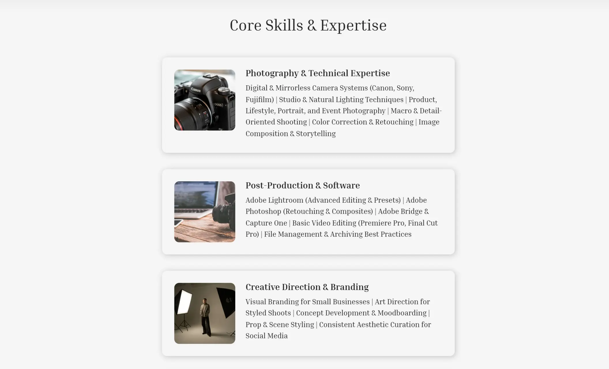 Ethan Varela's website displaying a "Core Skills & Expertise" section