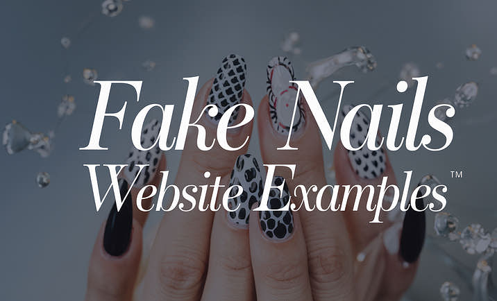 Image of black-and-white fake nails with overlaying text that reads "Fake Nails Website Examples"