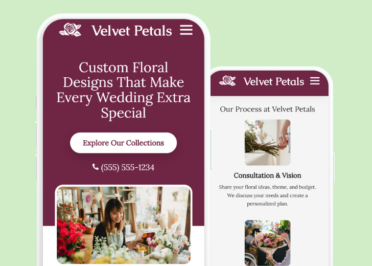 Revive Detailing and Spotless Touch landing pages in two smartphones, side by side, showing mobile view of the websites