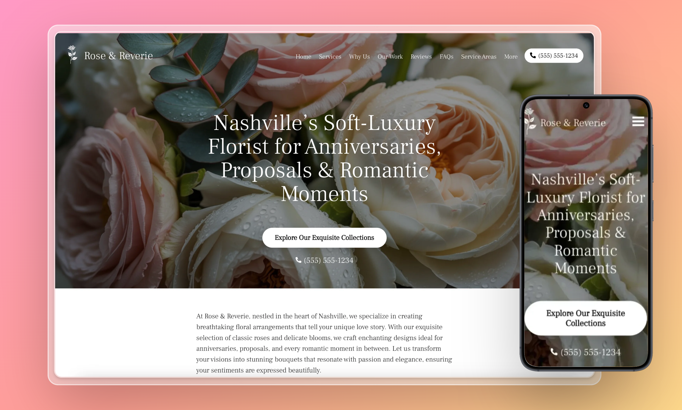 Preview of website template Rose & Reverie