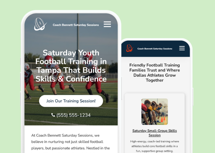 Revive Detailing and Spotless Touch landing pages in two smartphones, side by side, showing mobile view of the websites
