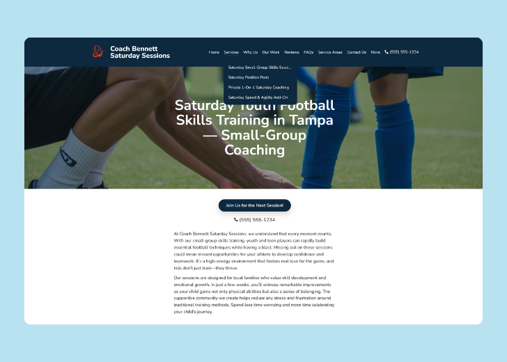 Spotless Touch landing page of a specific service titled 'Post Construction Cleaning' with a contact form on the side