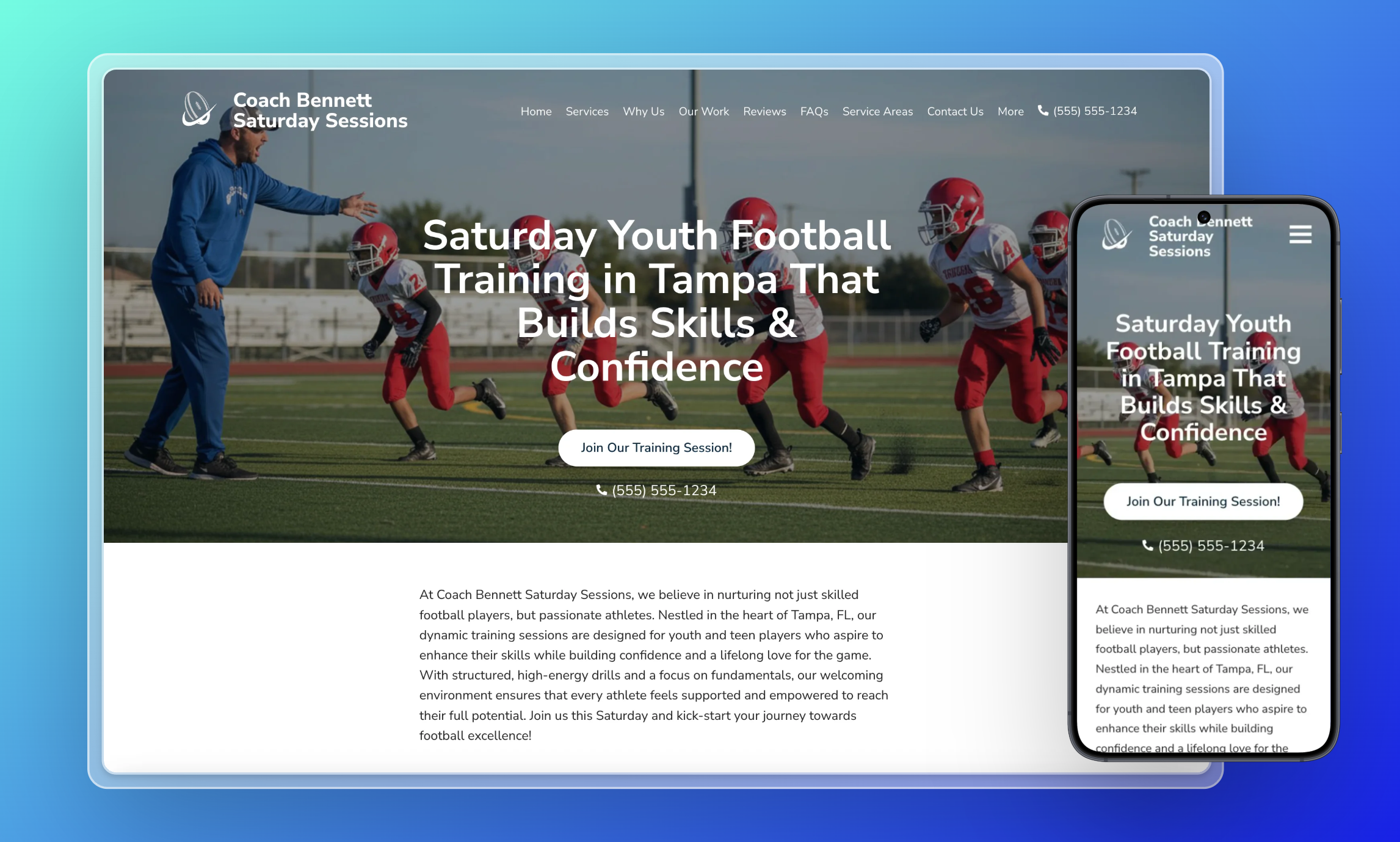 Preview of website template Coach Bennett Saturday Sessions