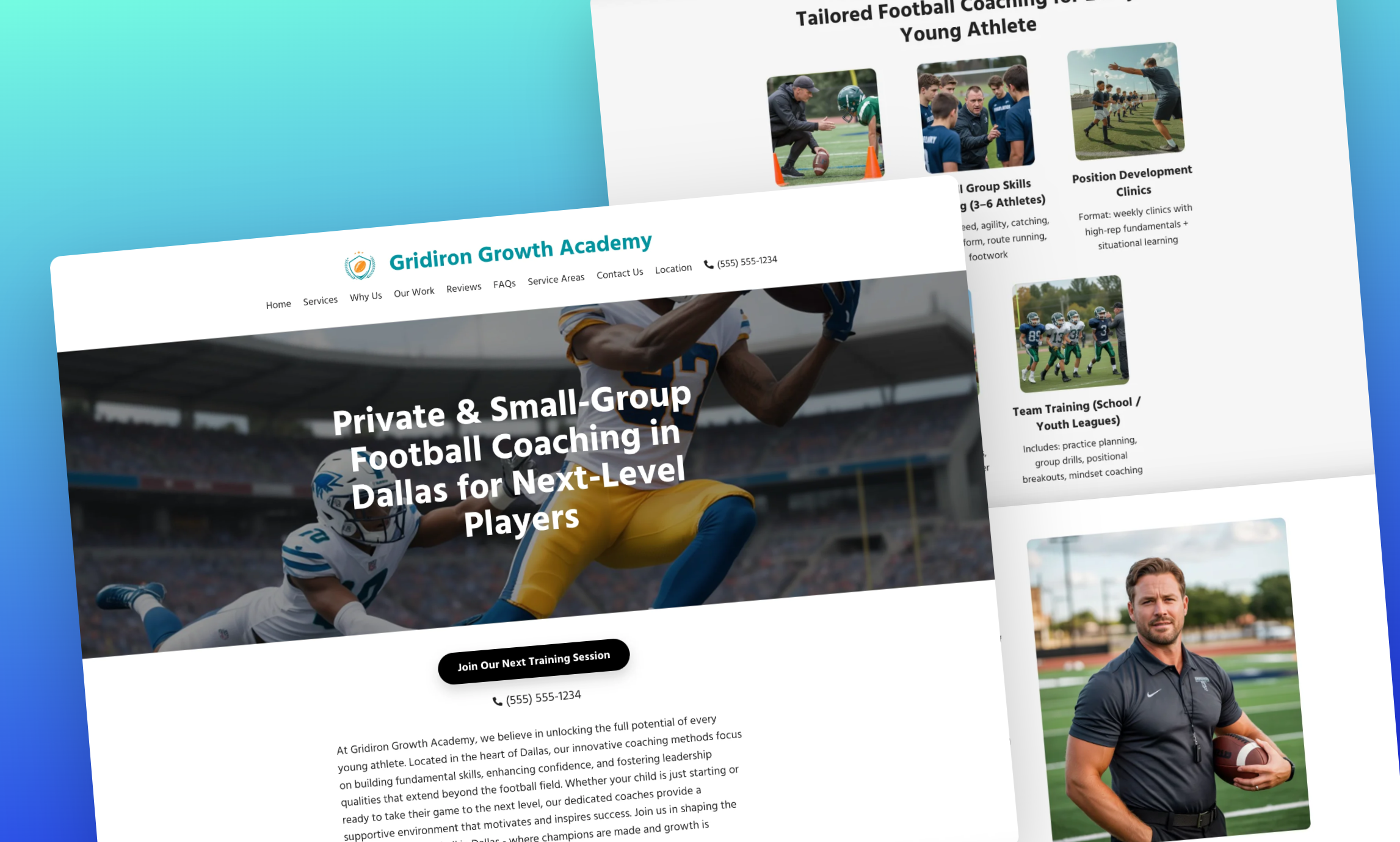 Preview of website template Gridiron Growth Academy
