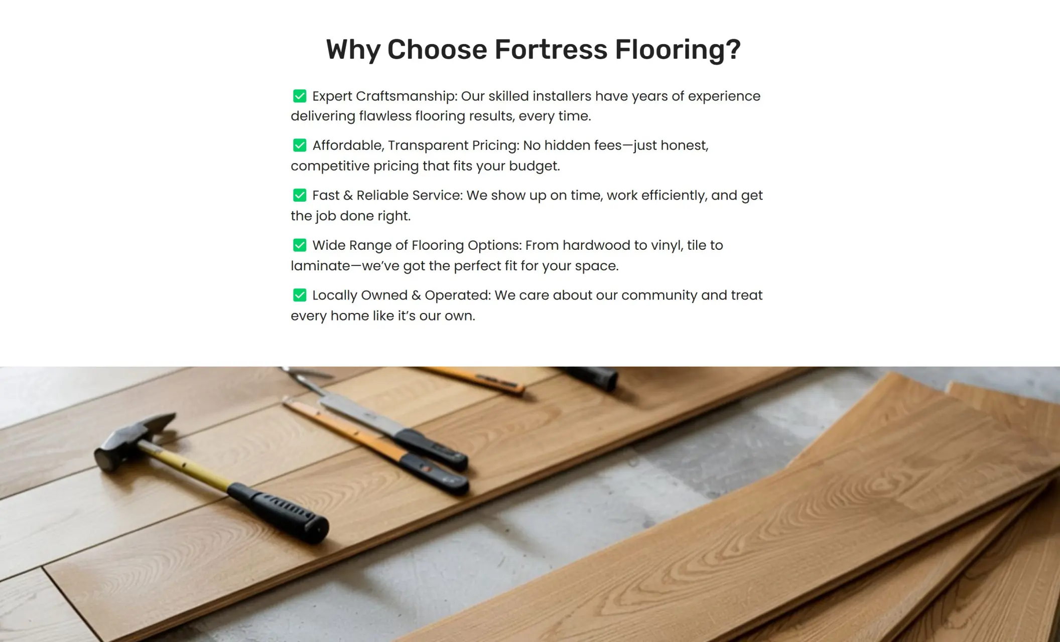 Fortress Flooring's website displaying the "Why Choose Fortress Flooring" section