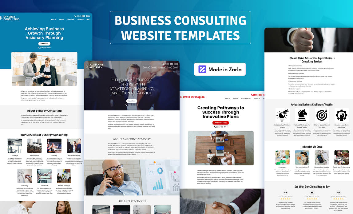 Collection of free business consulting website templates