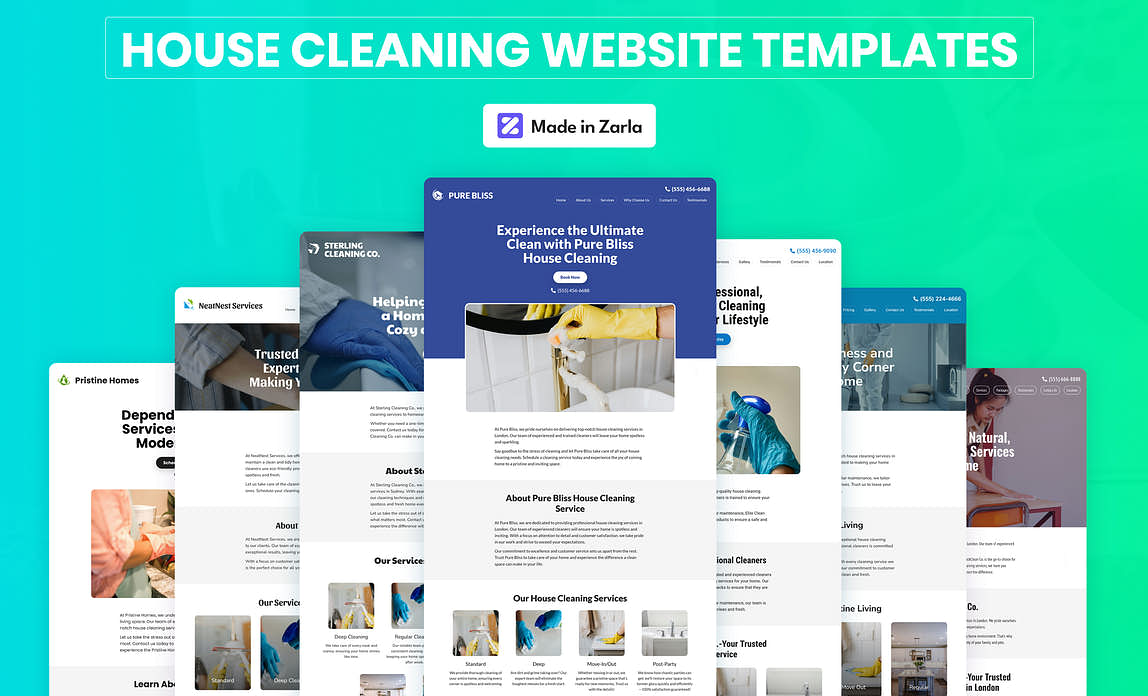 Collection of free house cleaning website templates