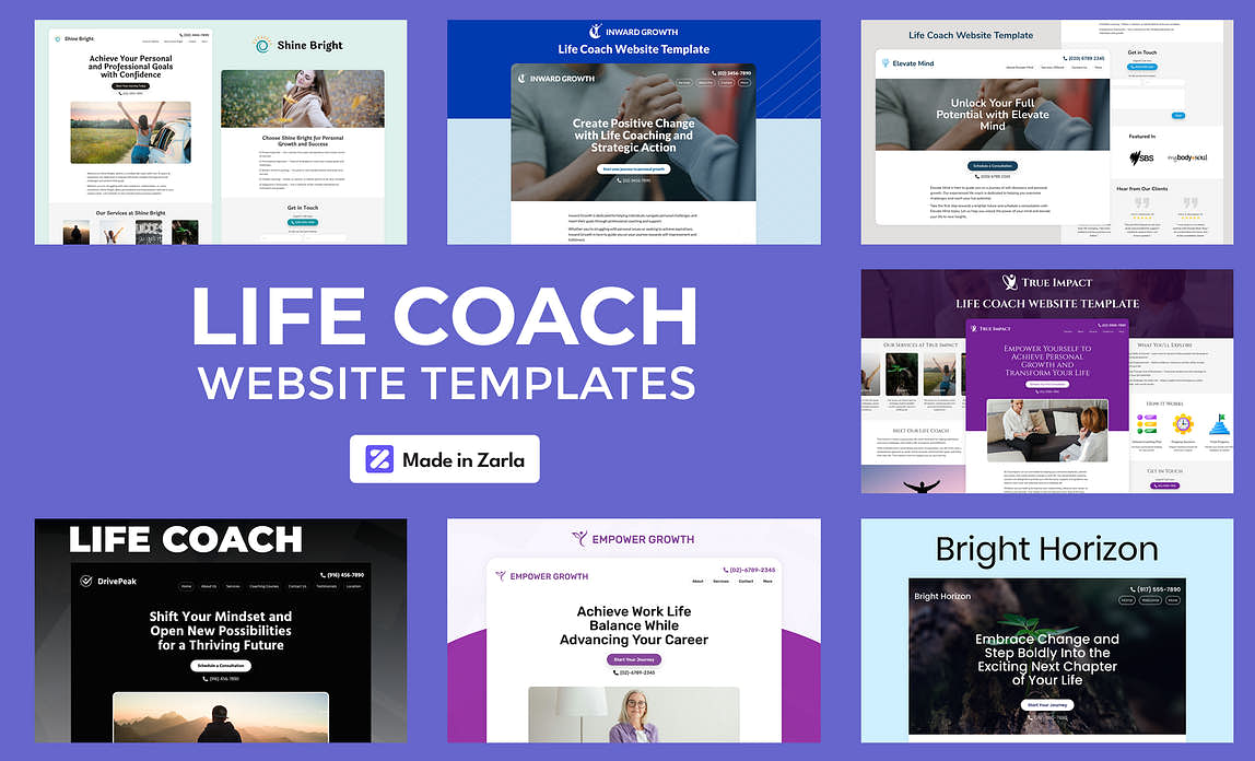 Collection of free life coaching website templates
