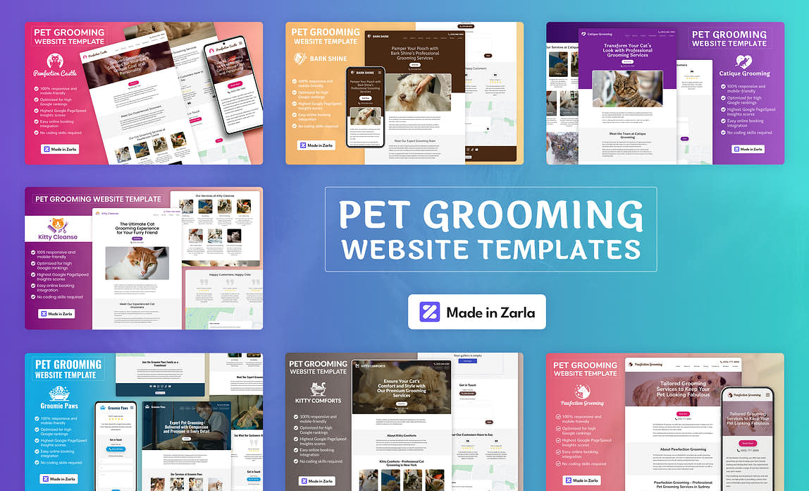 Collection of free pet grooming website templates