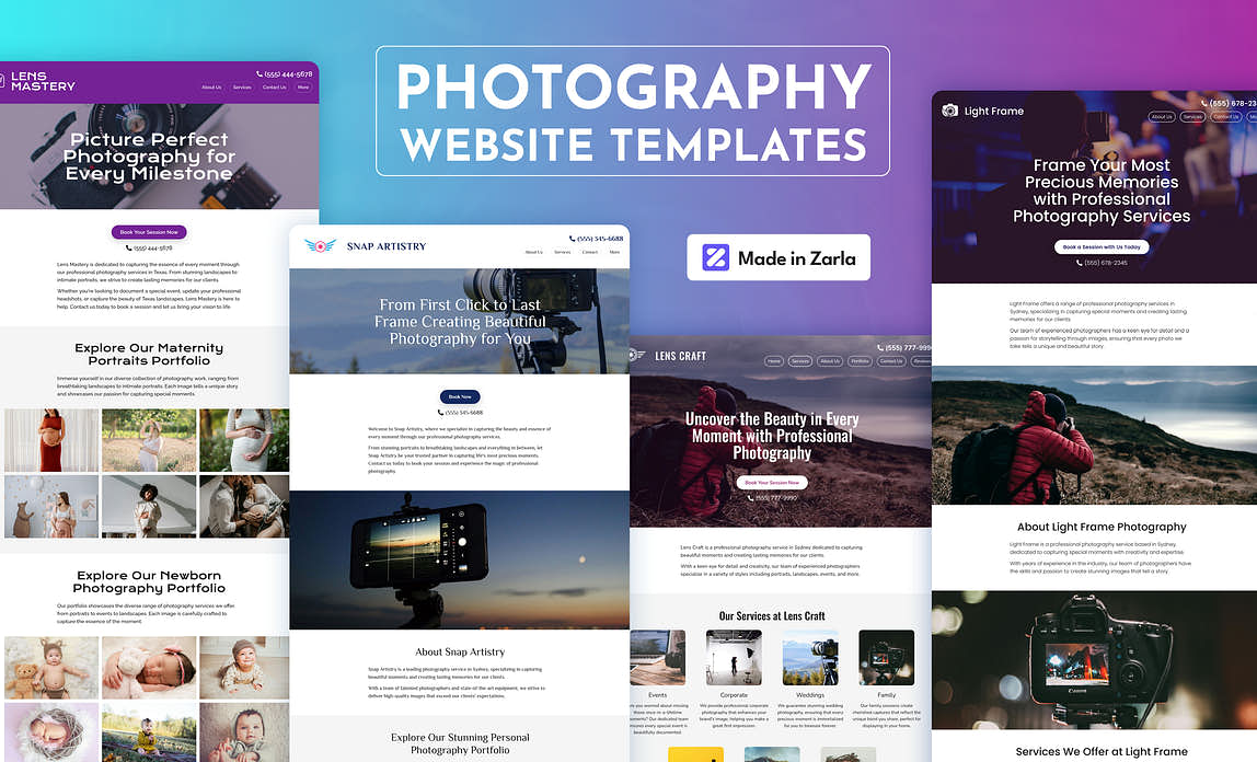Collection of free photography website templates