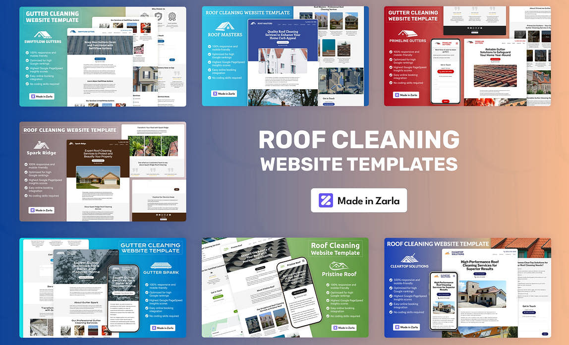 Collection of free roof cleaning website templates