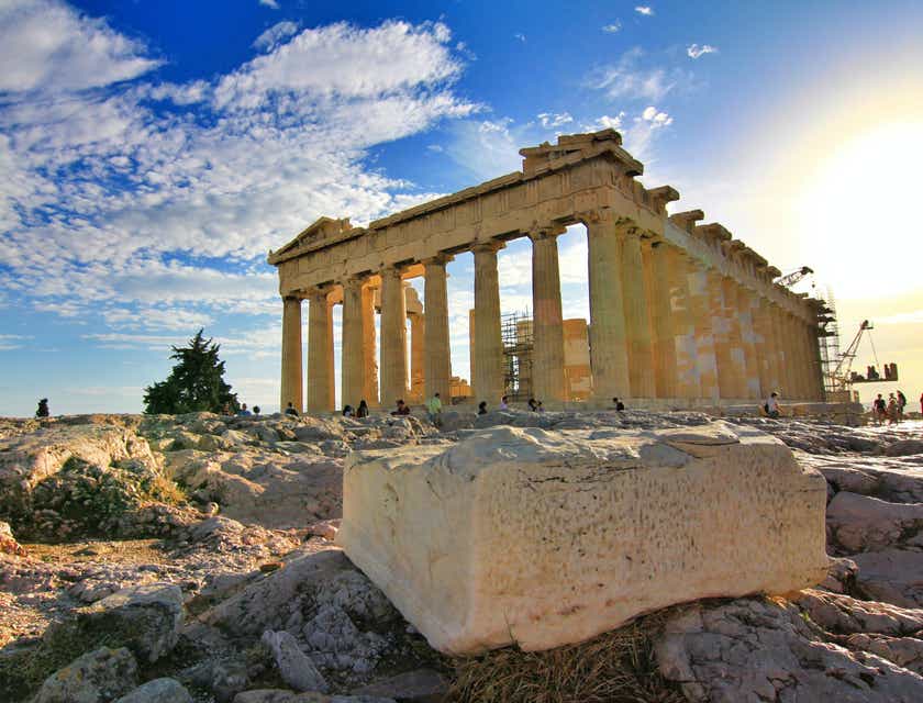 A Greek monument, the Parthenon temple, frequented by tourists.