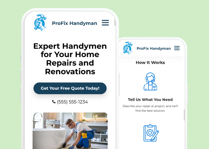 Revive Detailing and Spotless Touch landing pages in two smartphones, side by side, showing mobile view of the websites