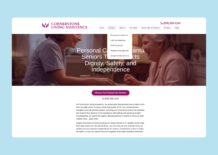 Spotless Touch landing page of a specific service titled 'Post Construction Cleaning' with a contact form on the side