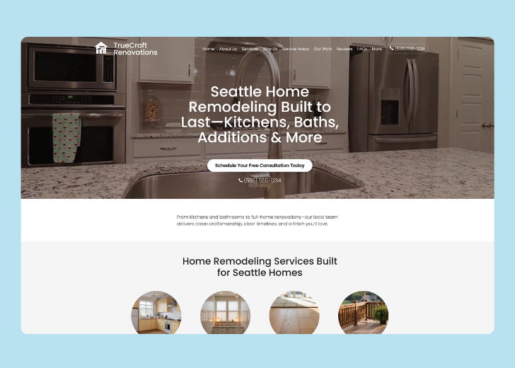 Revive Detailing landing page with the tagline 'Elevate the appearance and condition of your vehicle with Revive Detailing' with a picture of a shiny red car