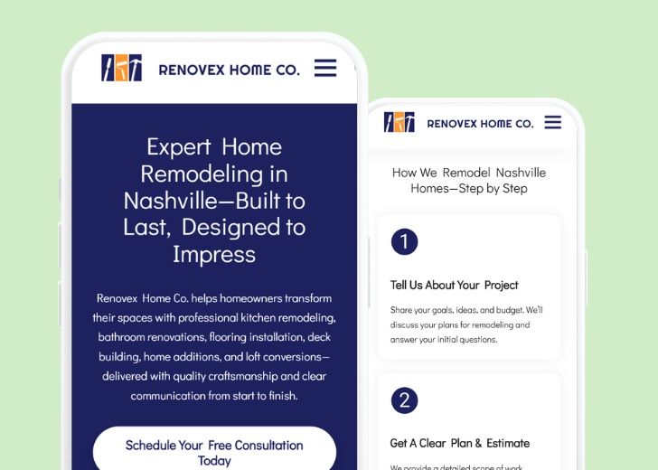 Revive Detailing and Spotless Touch landing pages in two smartphones, side by side, showing mobile view of the websites