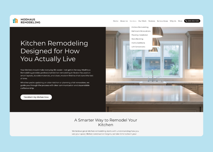 Spotless Touch landing page of a specific service titled 'Post Construction Cleaning' with a contact form on the side