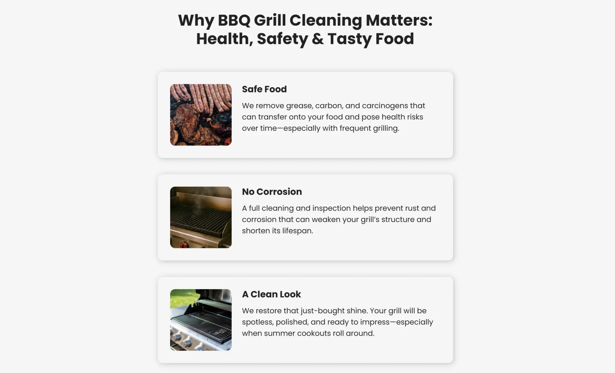 HomeGrill Care's website displaying the "Why BBQ Grill Cleaning Matters" section