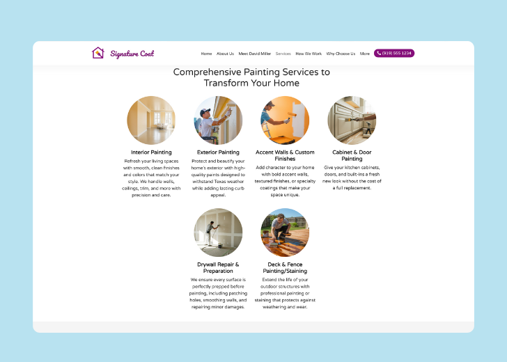 Spotless Touch landing page of a specific service titled 'Post Construction Cleaning' with a contact form on the side