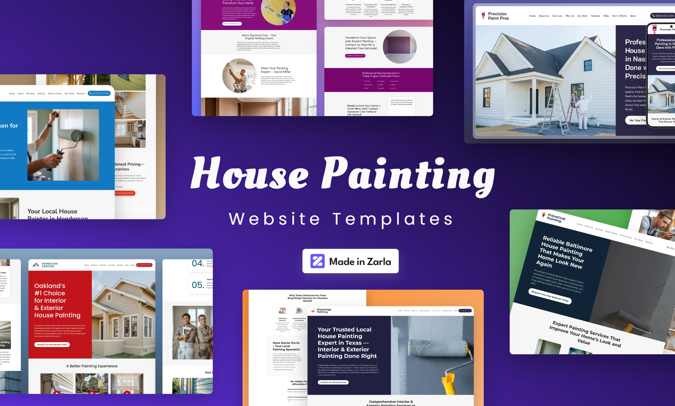 Collection of house painting website templates made with Zarla's AI website builder