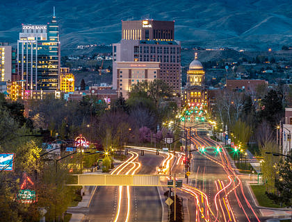 the city of Boise, Idaho at night