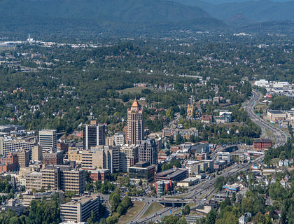 An aerial view of Roanoke, Virginia.