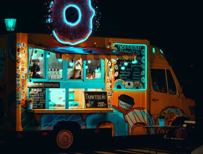 A food truck at night.