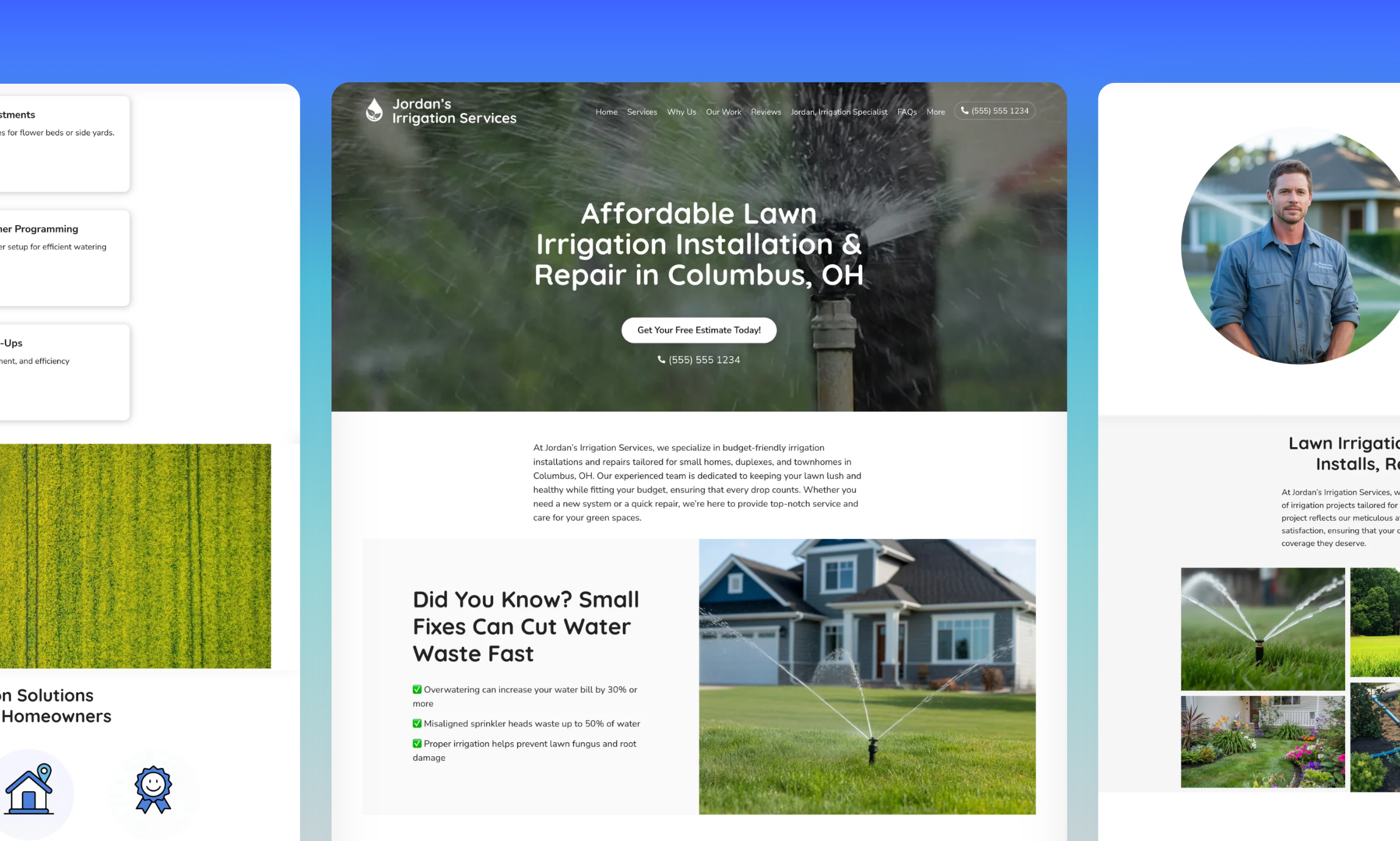 Preview of website template of Jordan's Irrigation Services