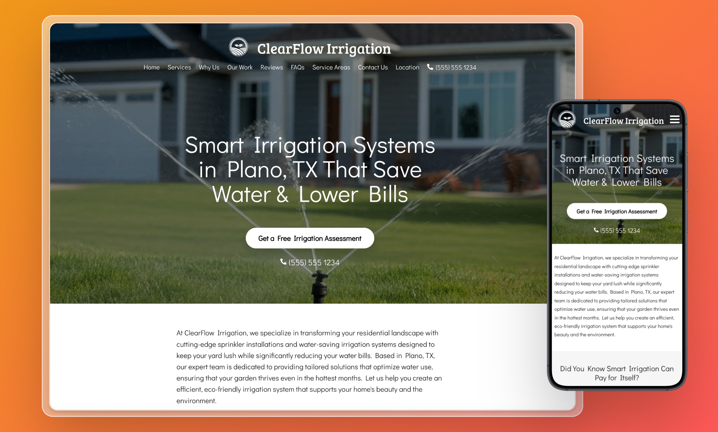 Preview of website template of ClearFlow Irrigation