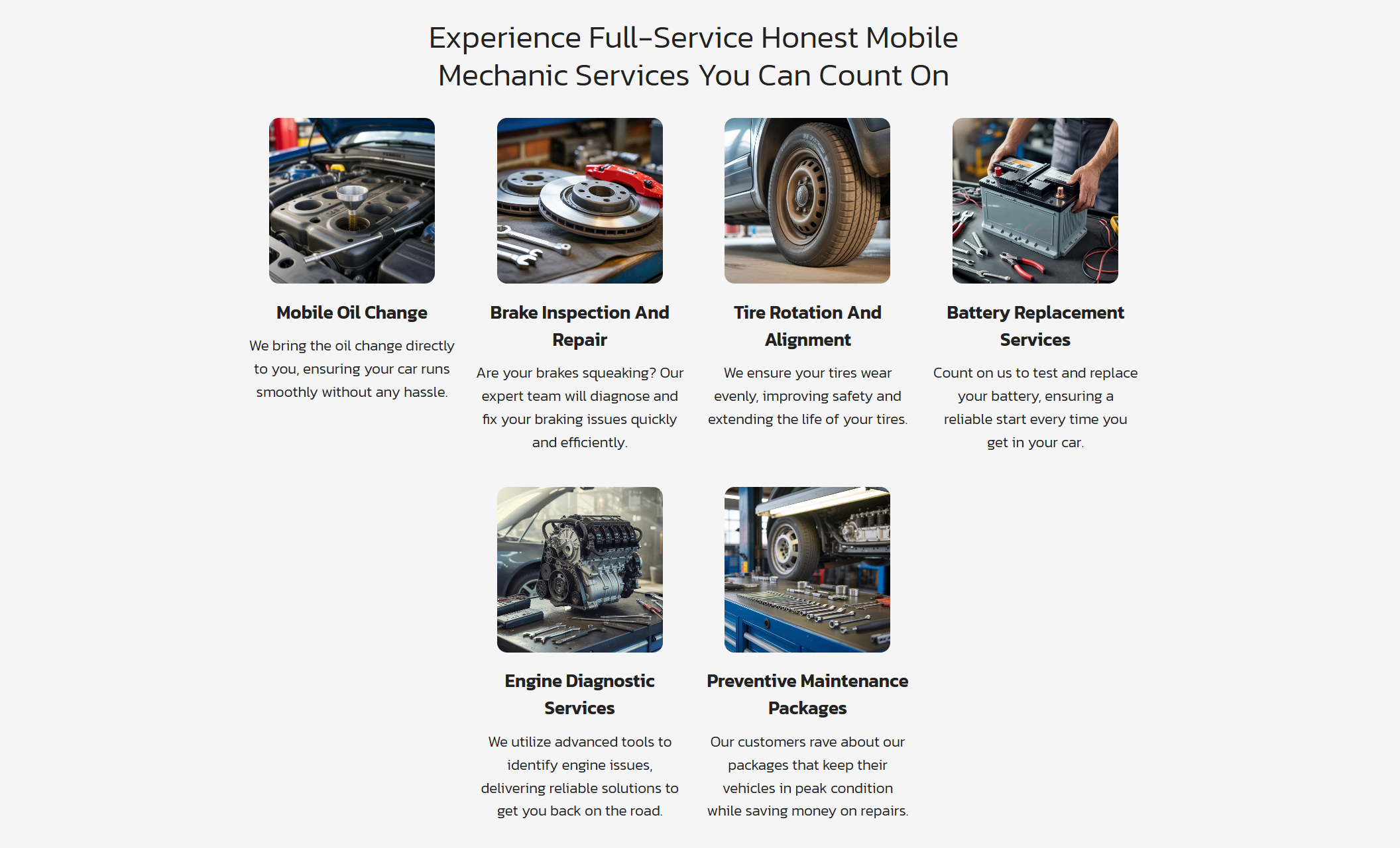 Joe’s Complete Auto Care service section featuring a mechanic working under a car on a lift beside the headline “Discover the Heart of Honest Auto Care in Bellmore — Where Experience, Honesty, and Craftsmanship Meet.”