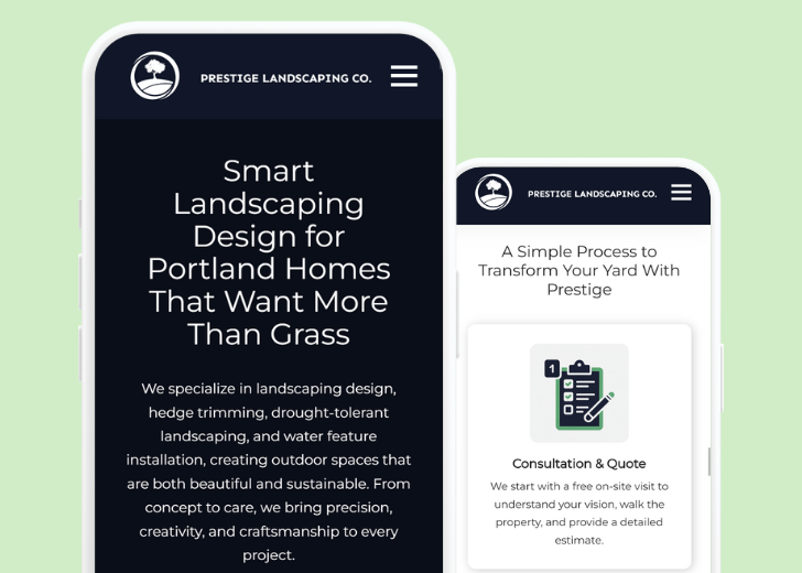 Revive Detailing and Spotless Touch landing pages in two smartphones, side by side, showing mobile view of the websites
