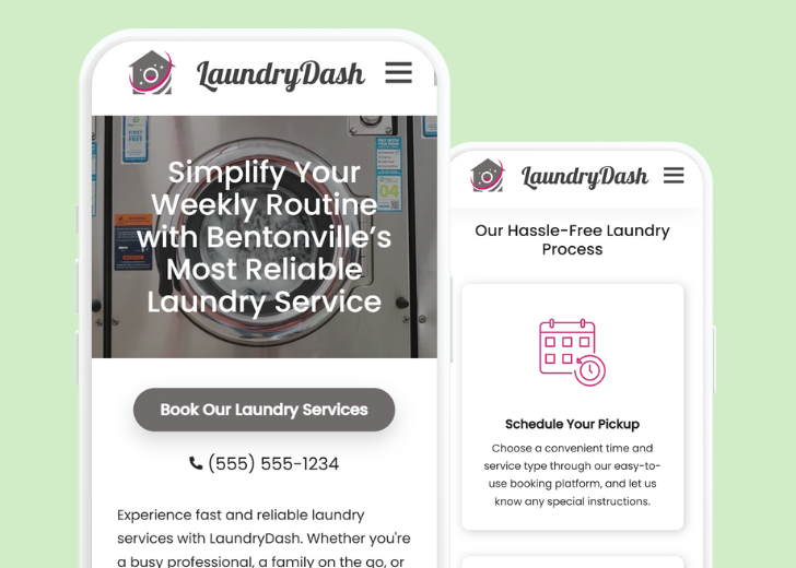 Revive Detailing and Spotless Touch landing pages in two smartphones, side by side, showing mobile view of the websites