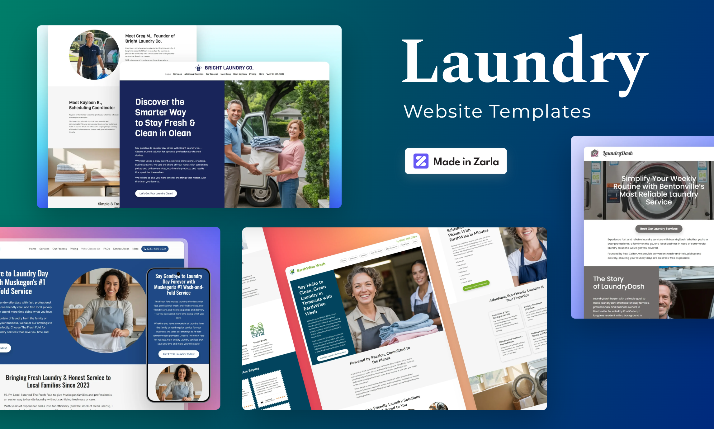 Collection of laundry website templates created with Zarla