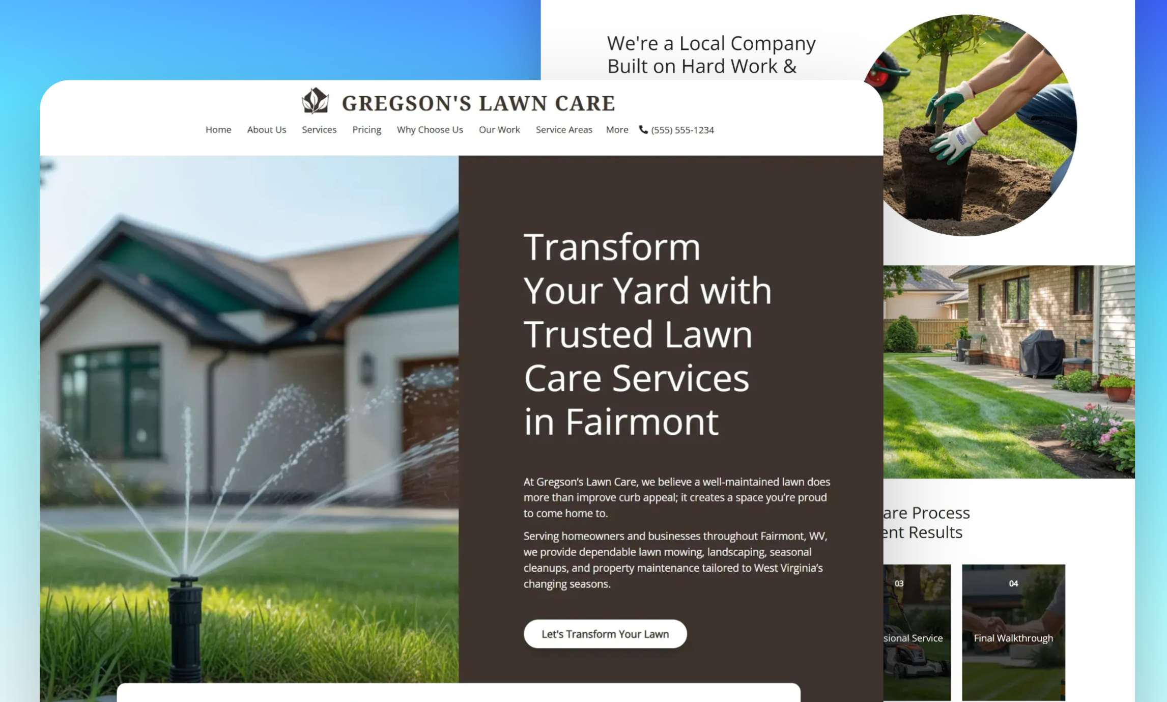 Preview of website template Gregson's Lawn Care