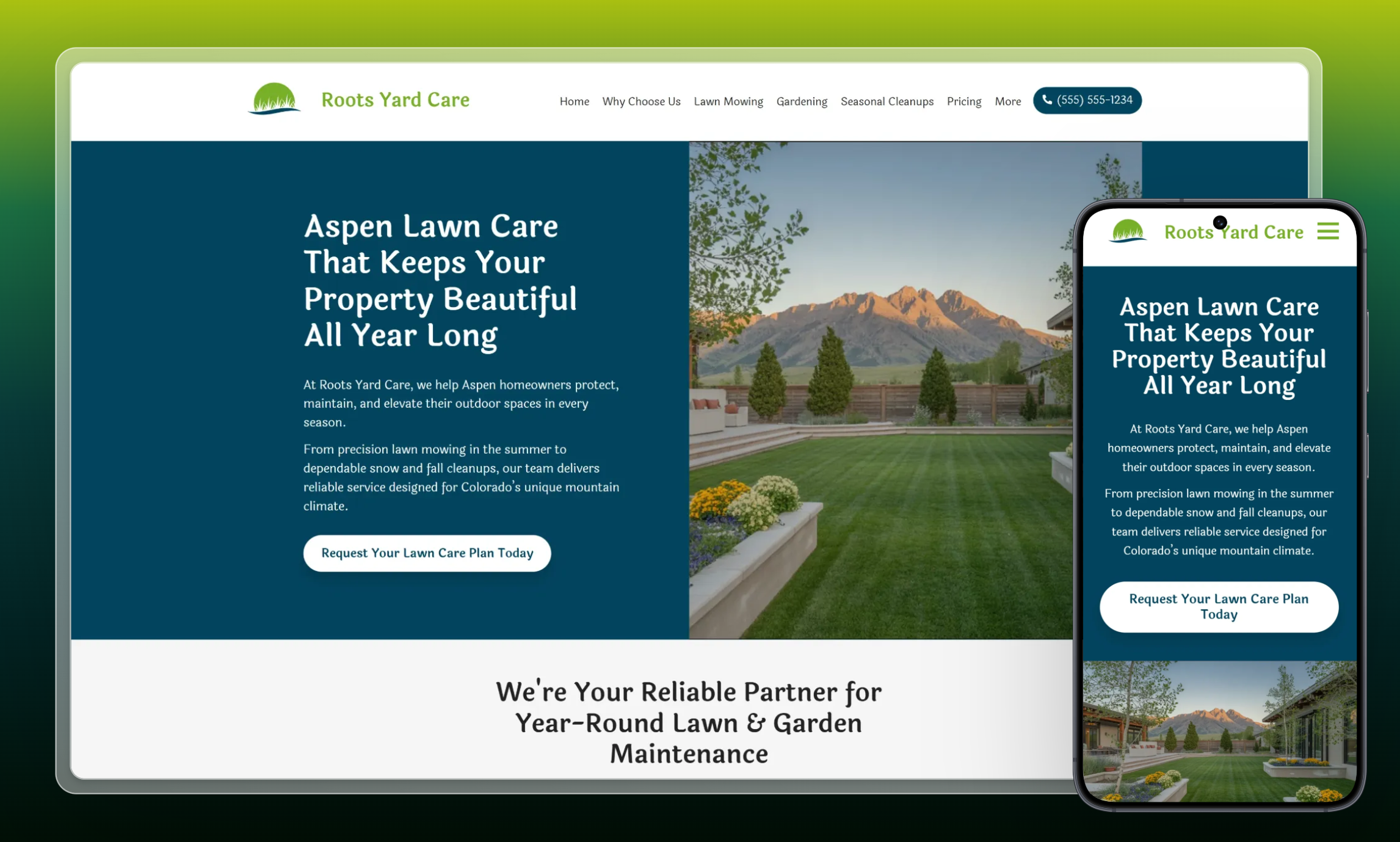 Preview of website template Roots Yard Care