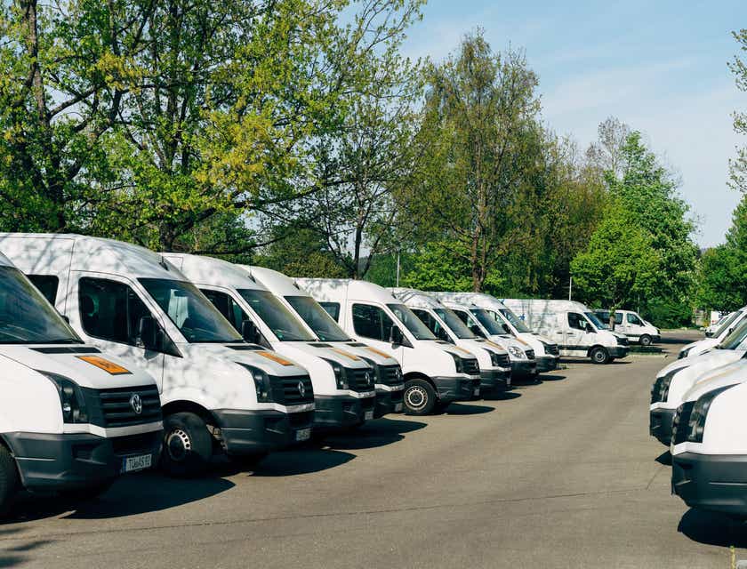 A view of the parking lot at a minibus leasing business.