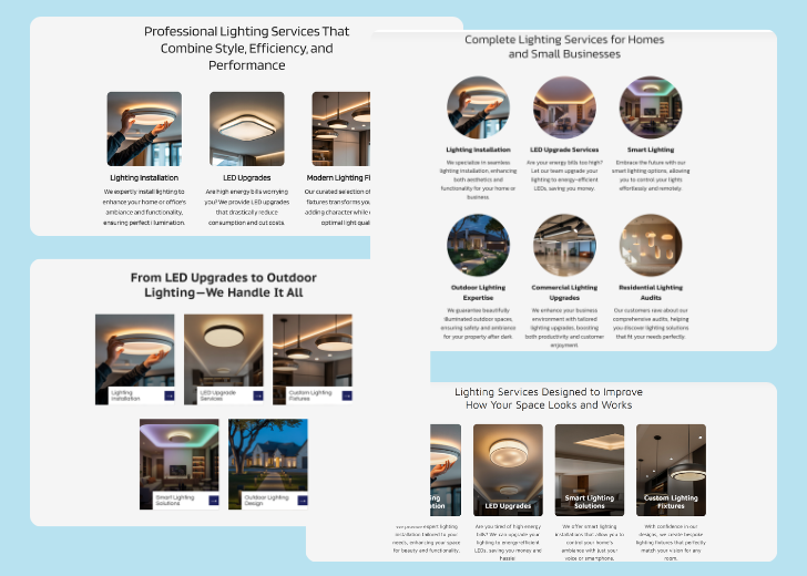 A collage of services section generated by Zarla showing different styles of service items, all having a picture, a title, and a brief description